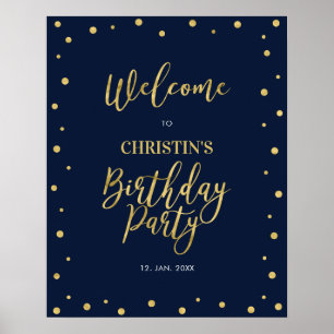 Gold & Navy Confetti 50th Birthday Party Welcome Poster