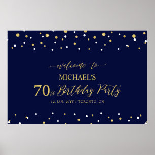 Gold & Navy Confetti 70th Birthday Party Welcome Poster