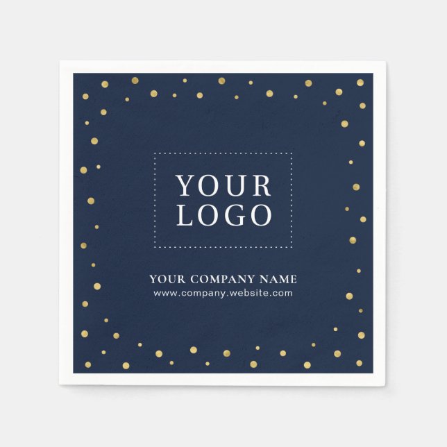 Gold & Navy Confetti Business Promotional Logo Napkin (Front)