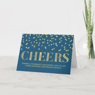 Gold Navy Confetti Christmas Daughter & Son in Law Holiday Card