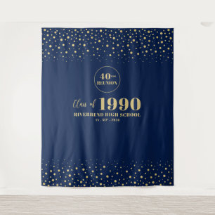Gold & Navy Confetti Class Reunion Party Backdrop Tapestry