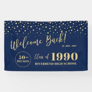 Gold & Navy Confetti Class Reunion Party Welcome Banner