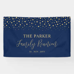 Gold & Navy Confetti Family Reunion Party Welcome Banner