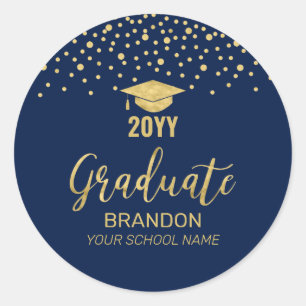 Gold Navy Confetti Graduation Party Favour Classic Round Sticker