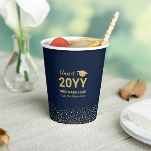Gold & Navy Confetti Graduation Party Paper Cups
