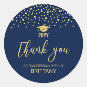 Gold & Navy Confetti Modern Graduation Party Favou Classic Round Sticker
