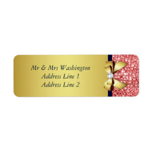 Gold Navy Coral Sequins Diamonds Bow