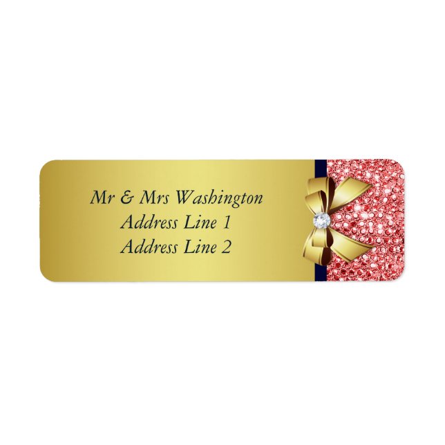 Gold Navy Coral Sequins Diamonds Bow (Front)