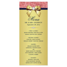 Gold Navy Coral Sequins Diamonds Bow Wedding Menu