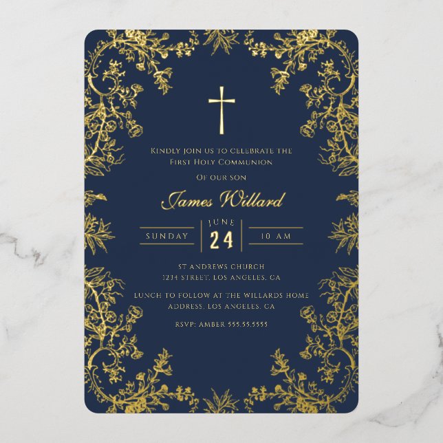 Gold Navy Cross Vintage First Communion (Front)