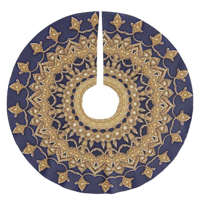 Gold Navy Decorative Holiday Tree Skirt (Front)