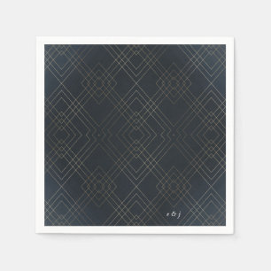Gold Navy Elegance Diamond Geo Deco Wedding Napkin