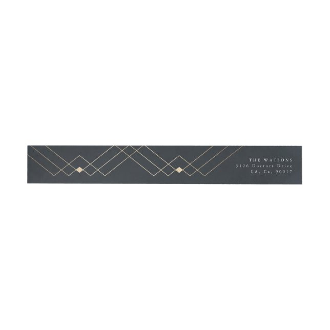 Gold Navy Elegance Diamond Geo Deco Wedding Wrap Around Label (Individual)