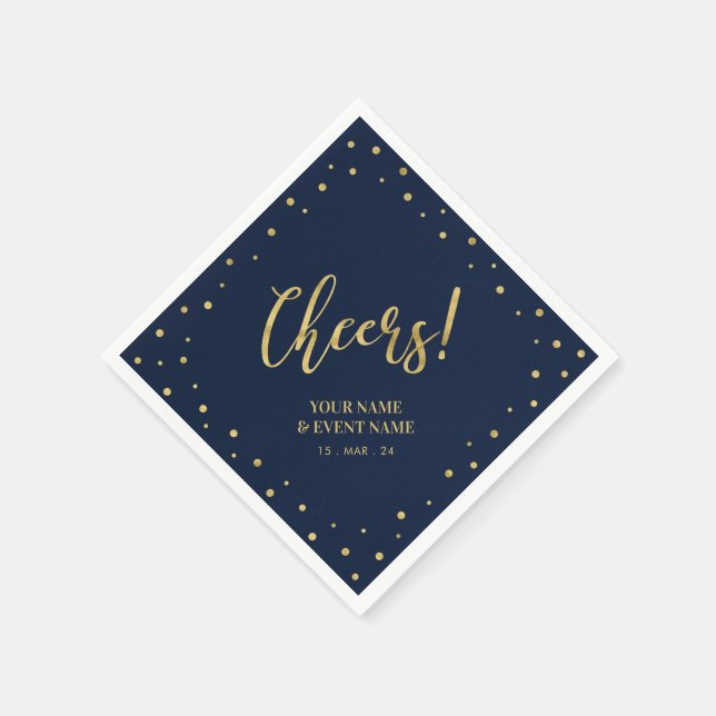 Gold & Navy Elegant Classic Cheers Birthday Party Napkin (Corner)