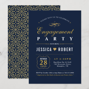 Gold & Navy Elegant Engagement Party Invitation
