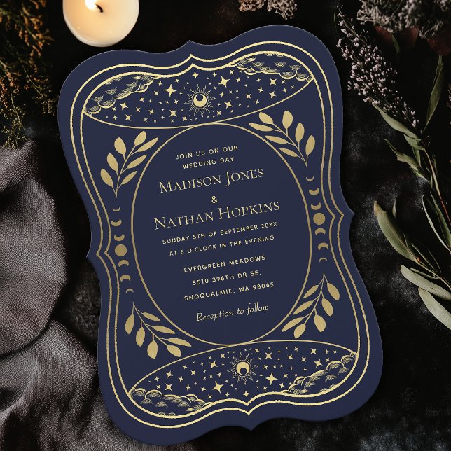 Gold Navy Elegant Tarot Card Wedding Invitation (Creator Uploaded)