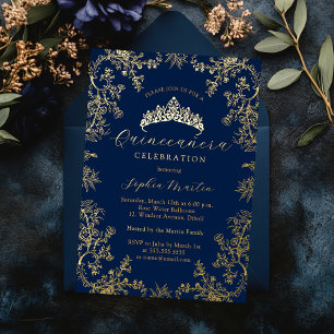 Gold Navy Elegant Vintage Quinceanera 