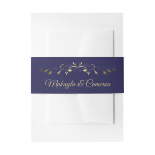 Gold & Navy Floral Border Elegant Simple Wedding Invitation Belly Band