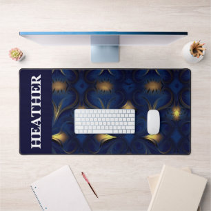 Gold Navy Fractal Monogram Name Desk Mat