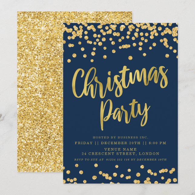 Gold Navy Glitter Business Corporate Christmas Invitation (Front/Back)