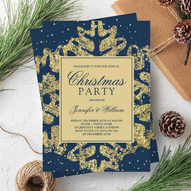 Gold & Navy Glitter Elegant Xmas Holiday Party    Invitation (Gold & Navy Glitter Elegant Xmas Holiday Party Invitation)
