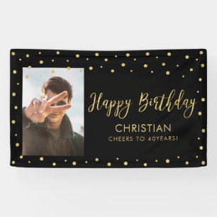 Gold & Navy Happy Birthday Photo Banner