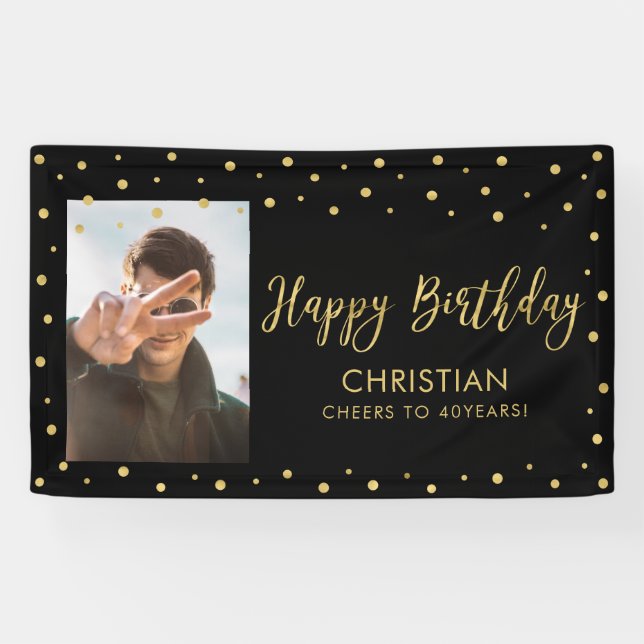 Gold & Navy | Happy Birthday Photo Banner (Horizontal)