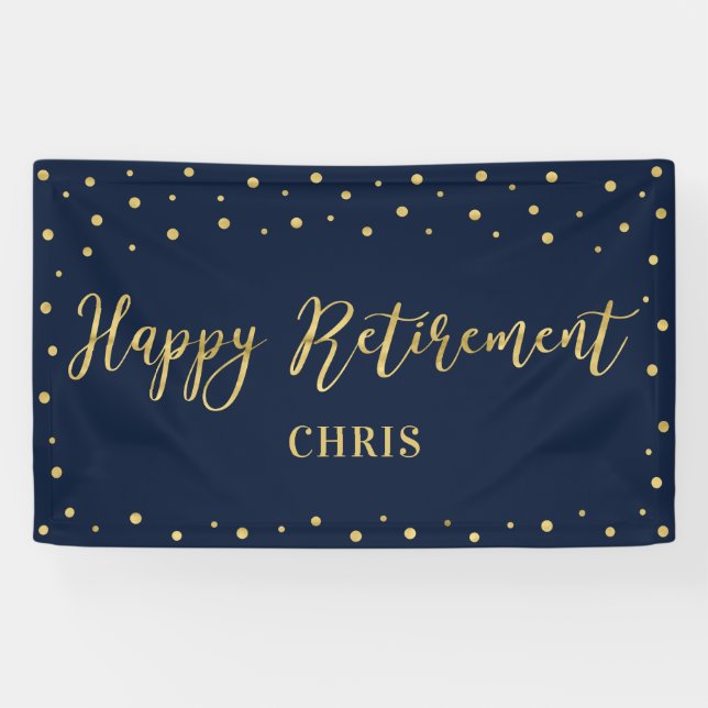 Gold & Navy | Happy Retirement Party Banner (Horizontal)