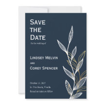 Gold Navy Leaf Wedding Save the Date