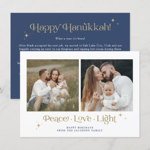 Gold Navy Menorah Peace Love Light Hanukkah Card