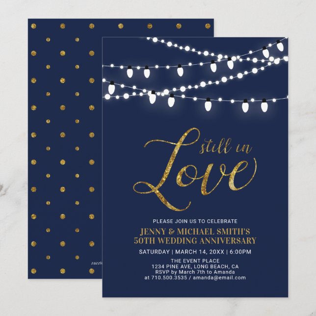 Gold & Navy | Modern 50th Wedding Anniversary Invitation (Front/Back)