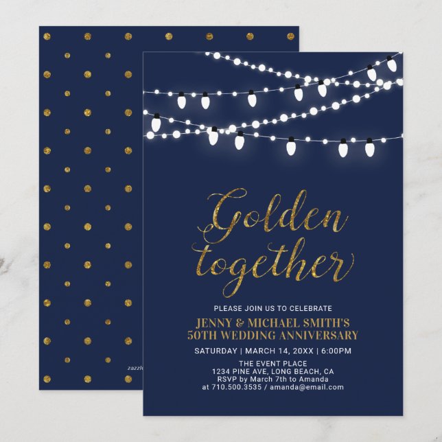 Gold & Navy | Modern 50th Wedding Anniversary Invitation (Front/Back)