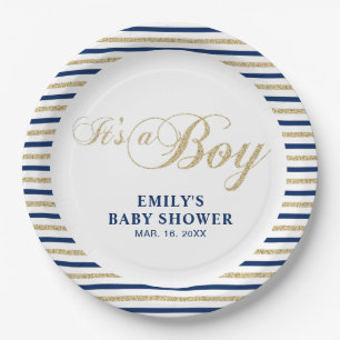 Gold & Navy Modern Baby Shower Party Plate