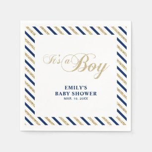 Gold & Navy   Modern Boy Baby Shower Paper Napkin