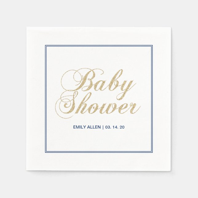 Gold & Navy | Modern Boy Baby Shower Paper Napkin (Front)