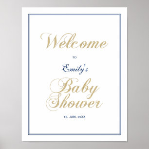 Gold & Navy   Modern Boy Baby Shower Welcome Sign