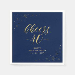 Gold & Navy   Modern Cheers 40th Birthday Party Napkin