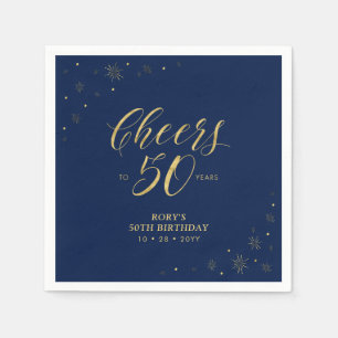 Gold & Navy   Modern Cheers 50th Birthday Party  Napkin