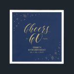 Gold & Navy | Modern Cheers 60th Birthday Party Napkin<br><div class="desc">This custom paper napkin will add stylish detail to your special day. This design features sparkle graphics and typography " Cheers to 60 years" in gold foil texture on a navy blue background. Perfect for a modern gold theme 60th birthday party. Matching invitations and stationeries are available in my shop...</div>