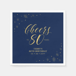 Gold & Navy   Modern Cheers 80th Birthday Party Napkin