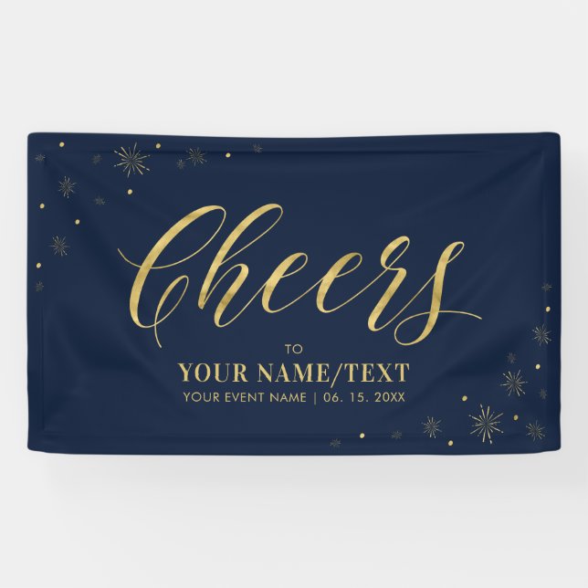 Gold & Navy Modern Cheers All Occasions Party Banner (Horizontal)