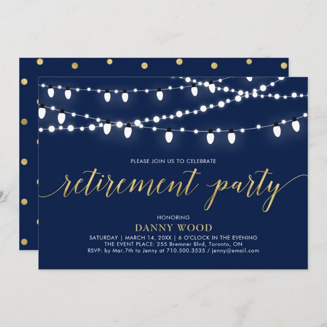 Gold & Navy | Modern Chic Retirement Party Invitation (Front/Back)