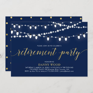 Gold & Navy Modern Chic Retirement Party Invitation