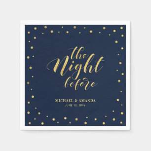 Gold & Navy Modern Confetti Rehearsal Dinner Napkin