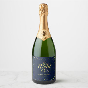 Gold & Navy Modern Confetti Rehearsal Dinner Sparkling Wine Label