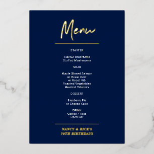 Gold & Navy Modern Lettering Birthday Party Menu