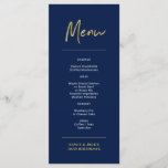 Gold & Navy Modern Lettering Birthday Party Menu<br><div class="desc">This modern menu card features a faux gold brush script and simple layout on a navy blue background. This menu card will add stylish detail to your birthday party decortation. You can customise the text and use it for any dinner party. Matching invitation and party supplies are available at my...</div>