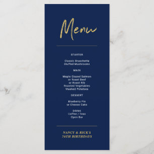 Gold & Navy Modern Lettering Birthday Party Menu