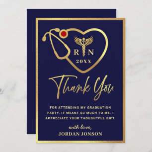 Gold Navy Modern Nursing School Graduation Thank Y Thank You Card