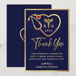 Gold Navy Modern Nursing School Graduation Thank Y You Card